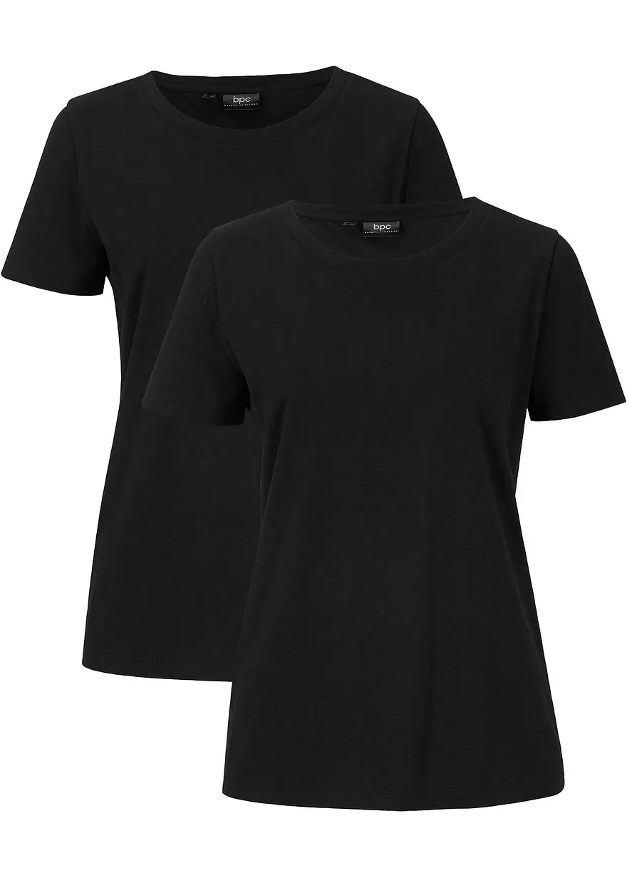 T-Shirt aus reiner Baumwolle (2er Pack) in schwarz von vorne - bonprix
