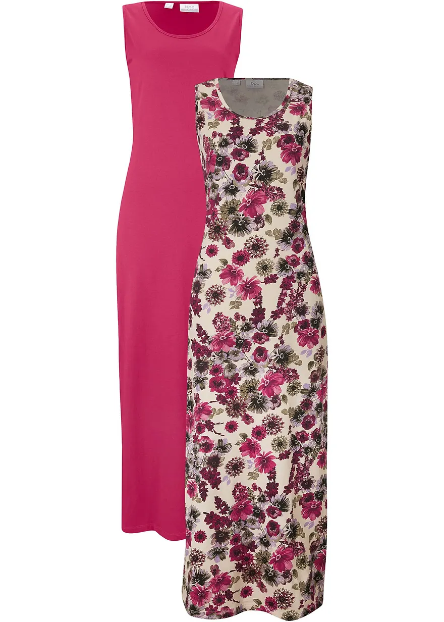 Maxikleid aus reiner Baumwolle (2er Pack) in beige von vorne - bonprix