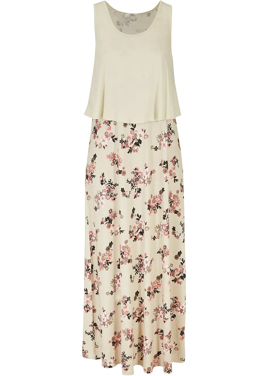 Shirt-Maxikleid aus feiner Viskose in beige von vorne - bonprix