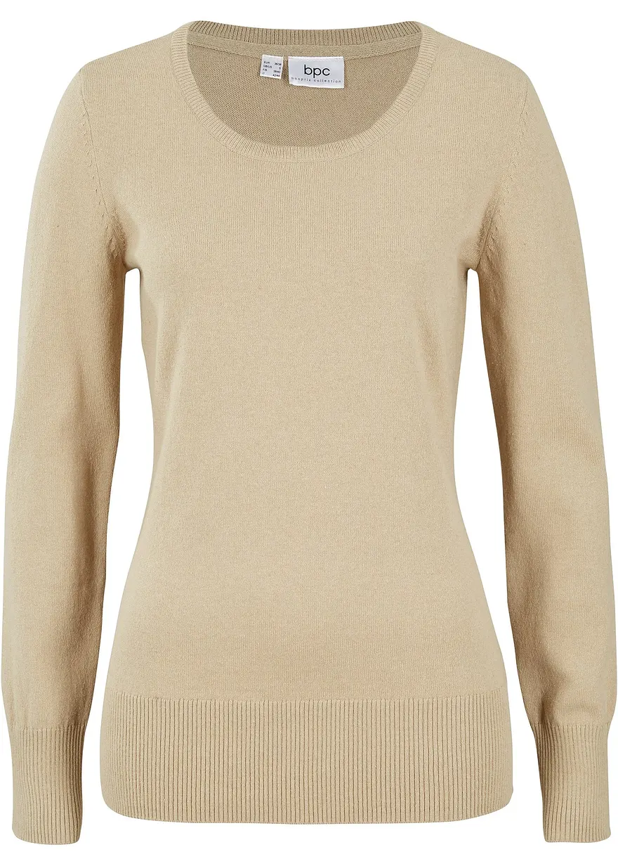 Basic Pullover mit recycelter Baumwolle in beige von vorne - bonprix