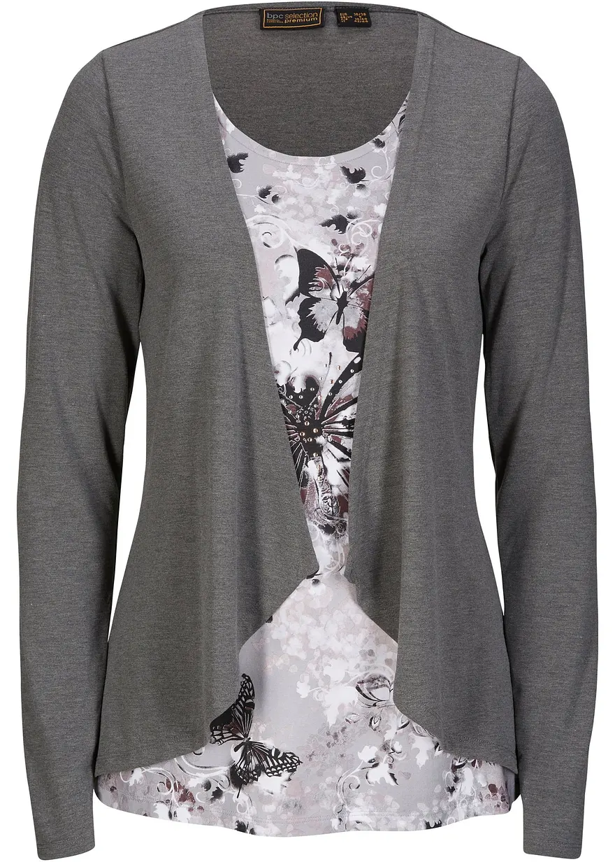 2 in 1 Shirt bedruckt in grau von vorne - bonprix