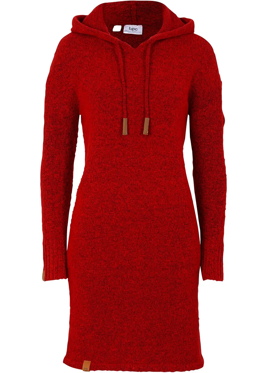 Strickkleid mit Kapuze in rot von vorne - bonprix