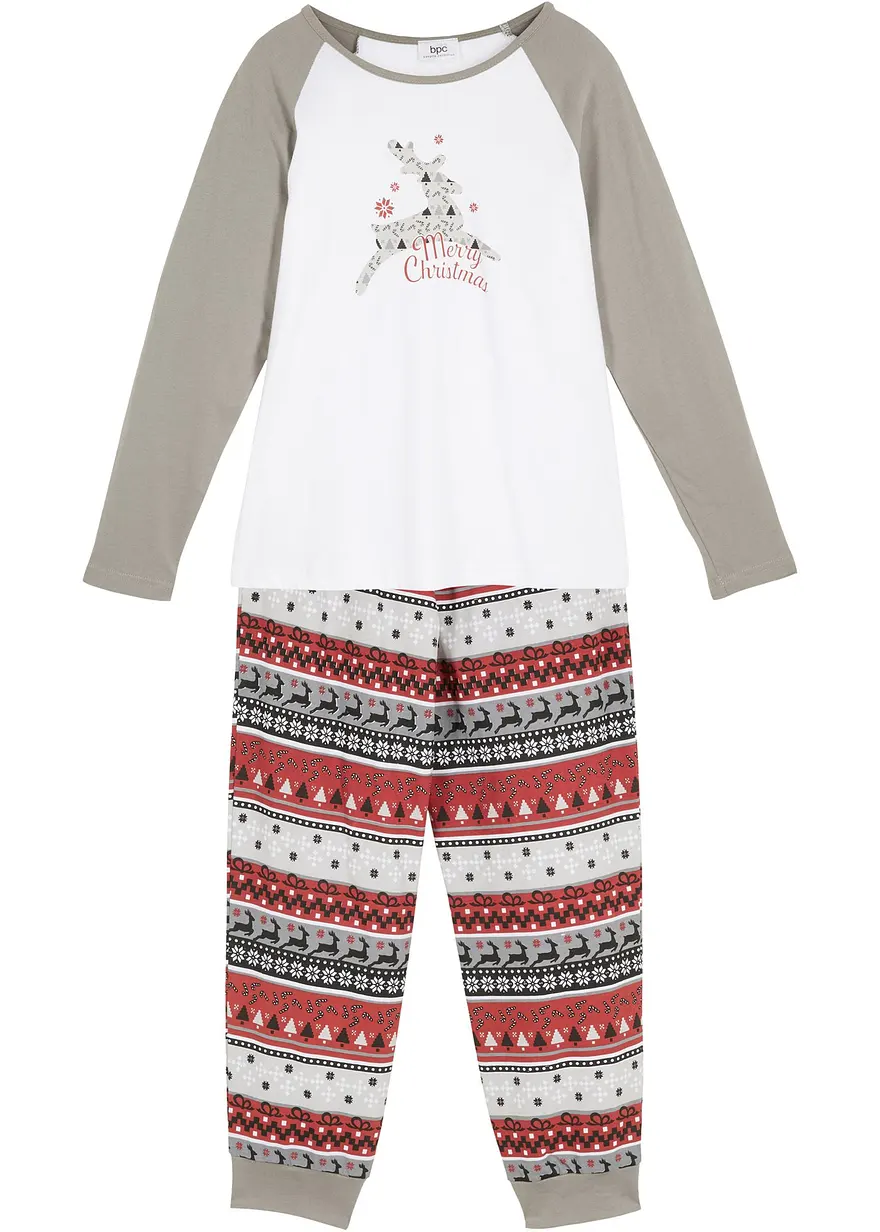 Pyjama mit Bio Baumwolle (2-tlg.Set) in grau von vorne - bonprix