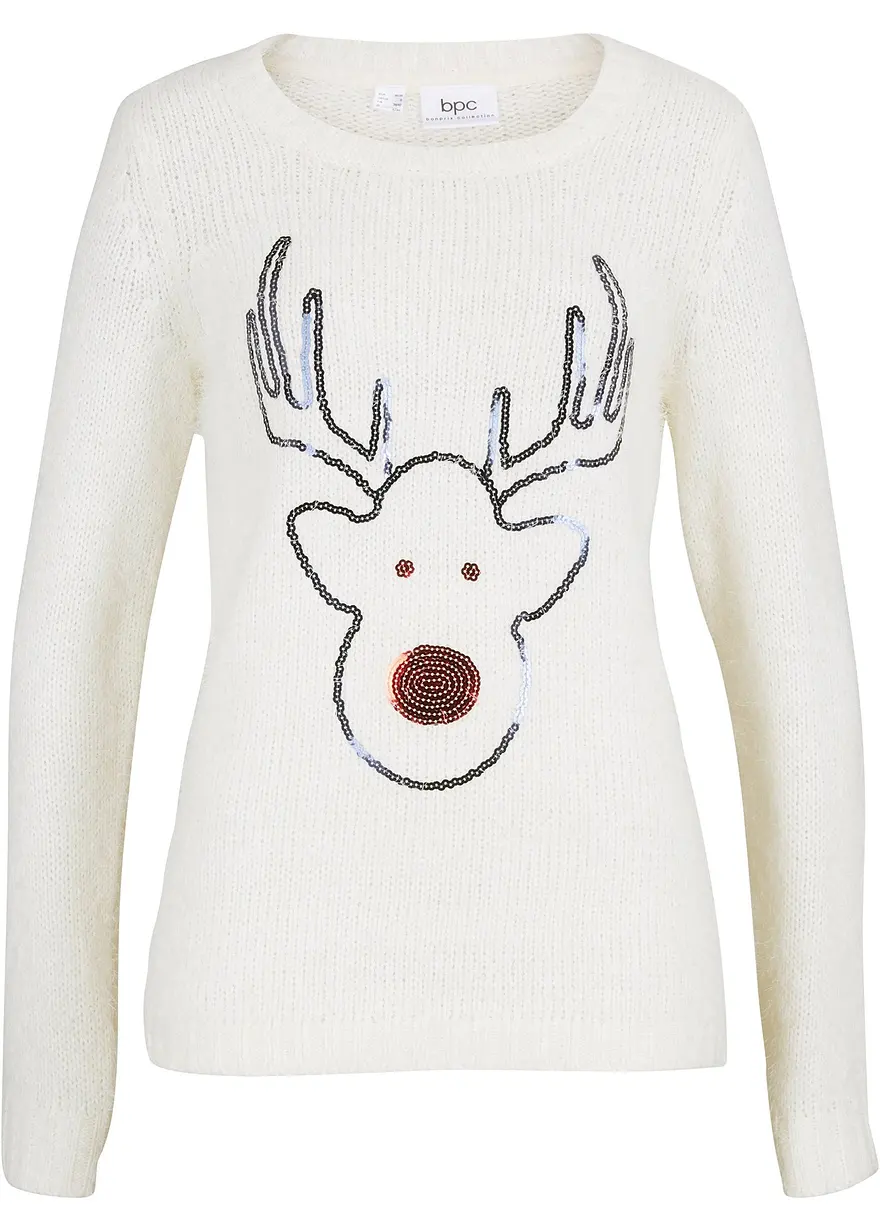 Weihnachtspullover in weiß von vorne - bonprix