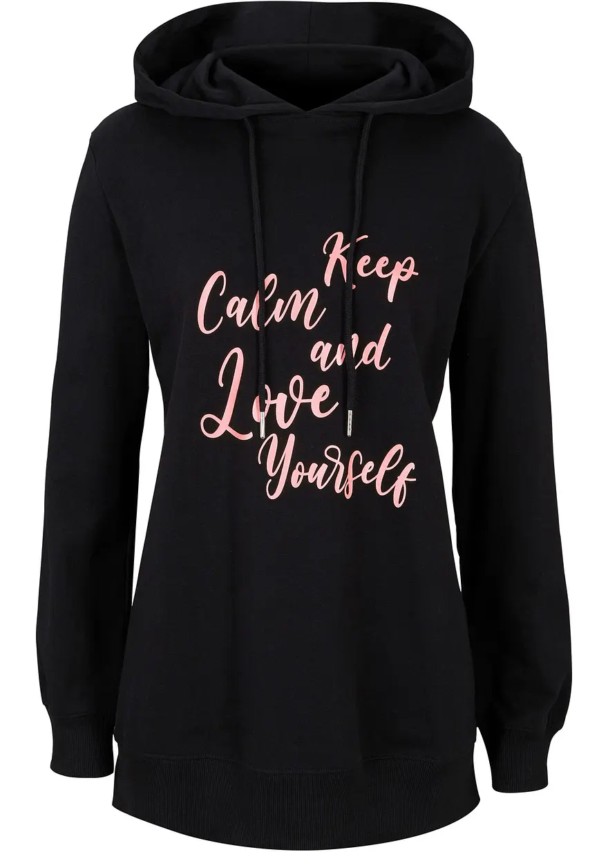 Hoodie aus reiner Bio Baumwolle in schwarz von vorne - bonprix