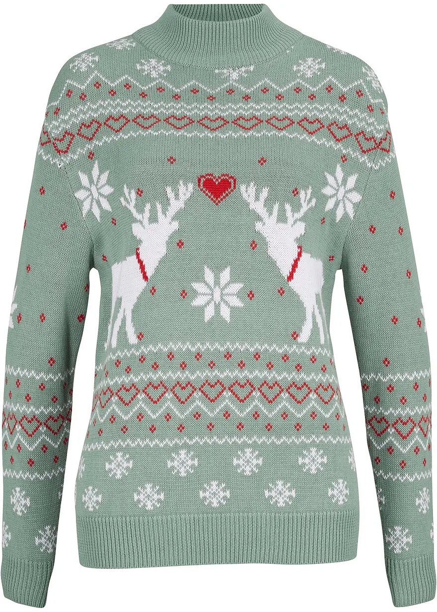 Norweger-Pullover mit Turtleneck in grün von vorne - bonprix