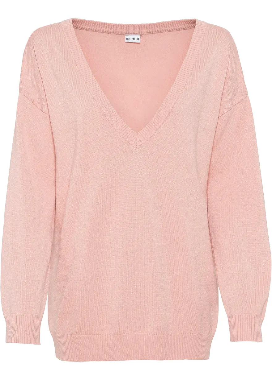Oversize-Pullover mit V-Ausschnitt in rosa von vorne - bonprix