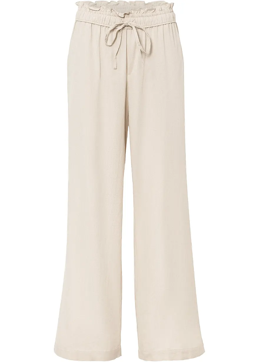 Leinen Palazzo-Hose in beige von vorne - bonprix