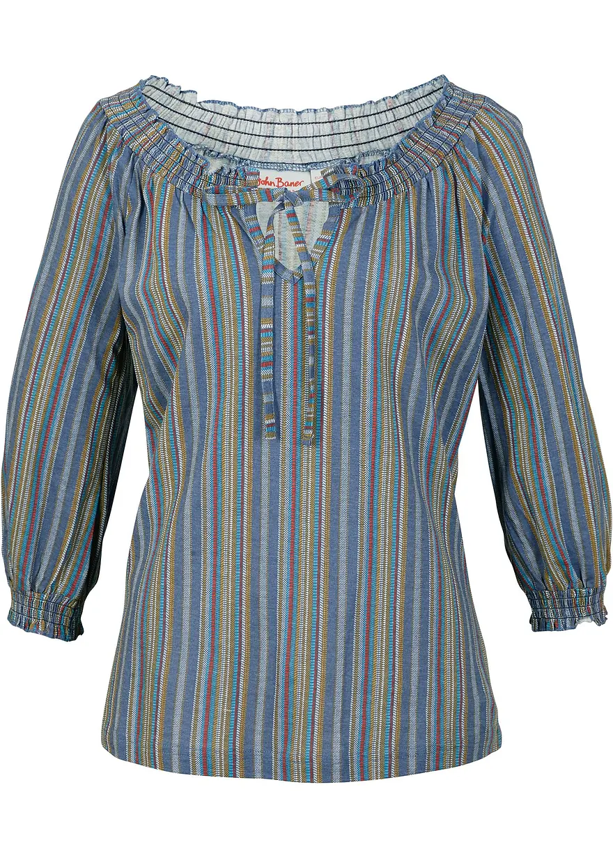 Shirt-Tunika 3/4-Arm, gestreift in blau von vorne - bonprix