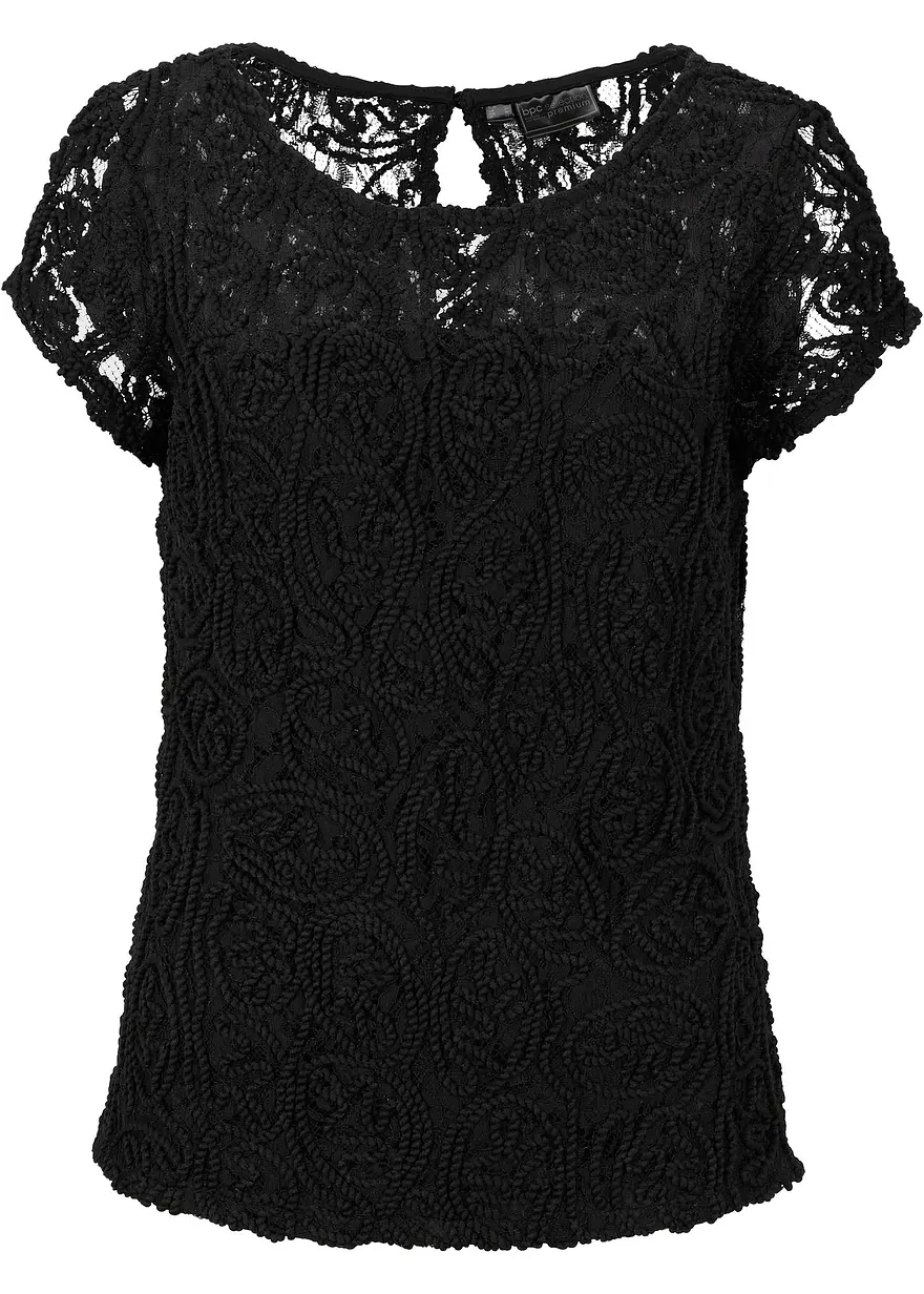 Blusenshirt aus Kordel-Spitze in schwarz von vorne - bonprix
