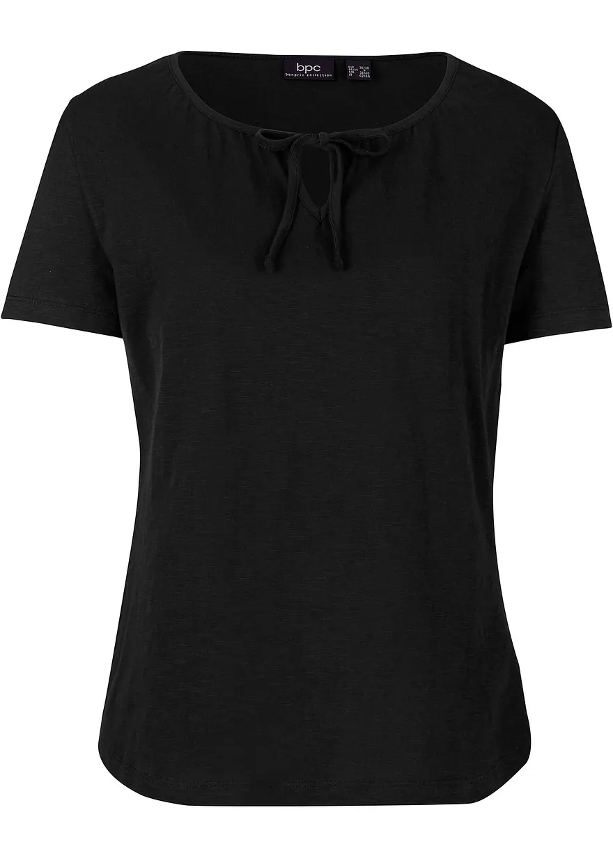 Shirt mit Schnürung, kurzarm in schwarz von vorne - bonprix