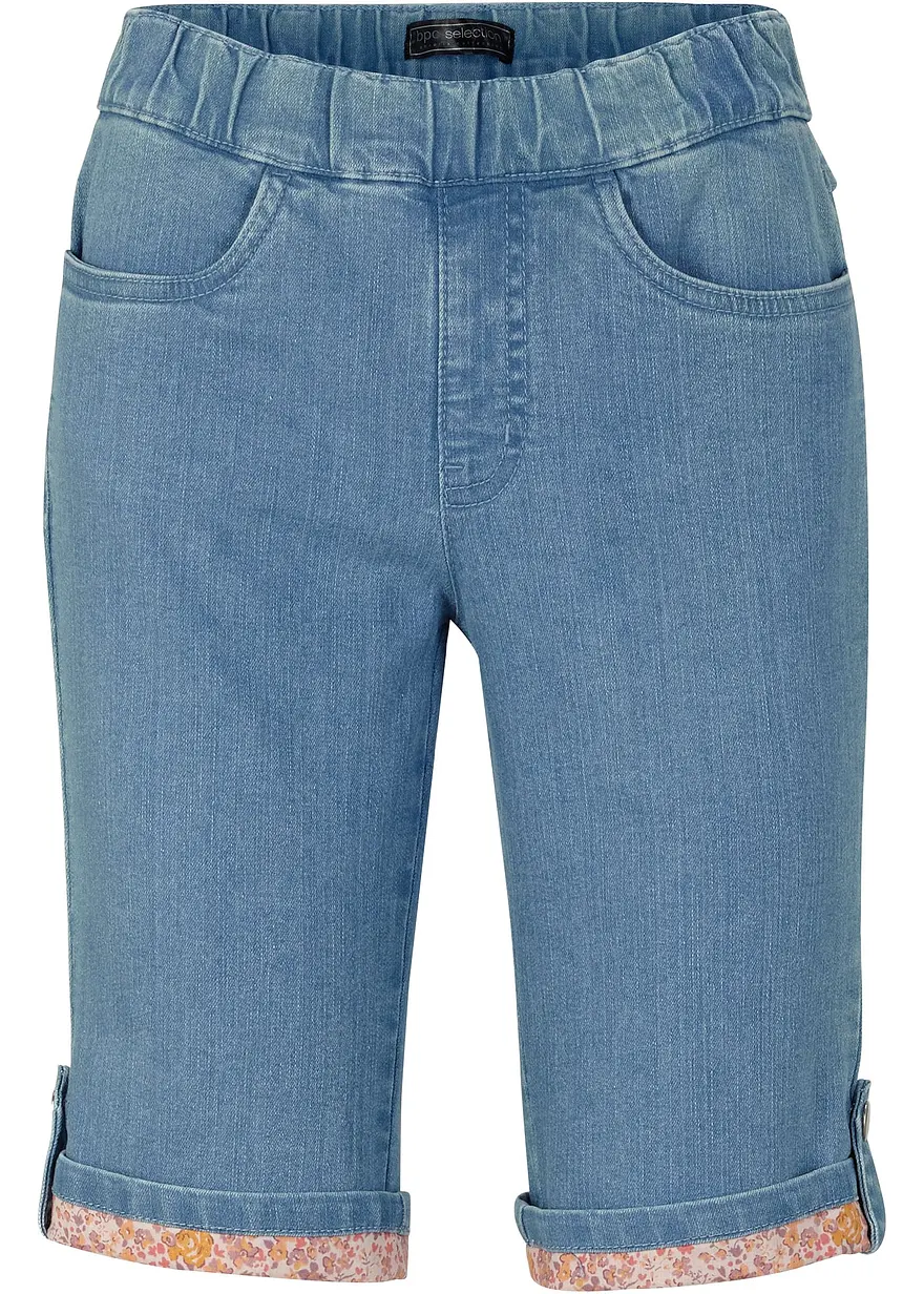 Jeans-Bermuda mit farbigem Aufschlag in blau von vorne - bonprix