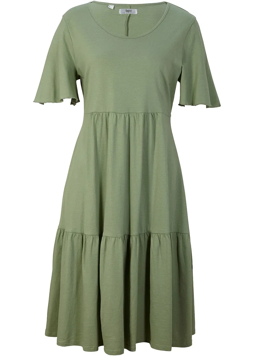 Knieumspielendes Bahnenkleid aus reiner Baumwolle in grün von vorne - bonprix