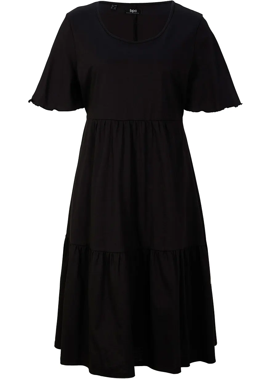 Knieumspielendes Bahnenkleid aus reiner Baumwolle in schwarz von vorne - bonprix