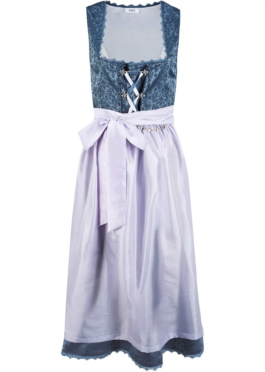 Dirndl mit Schürze in Midilänge (2-tlg. Set) in blau von vorne - bonprix