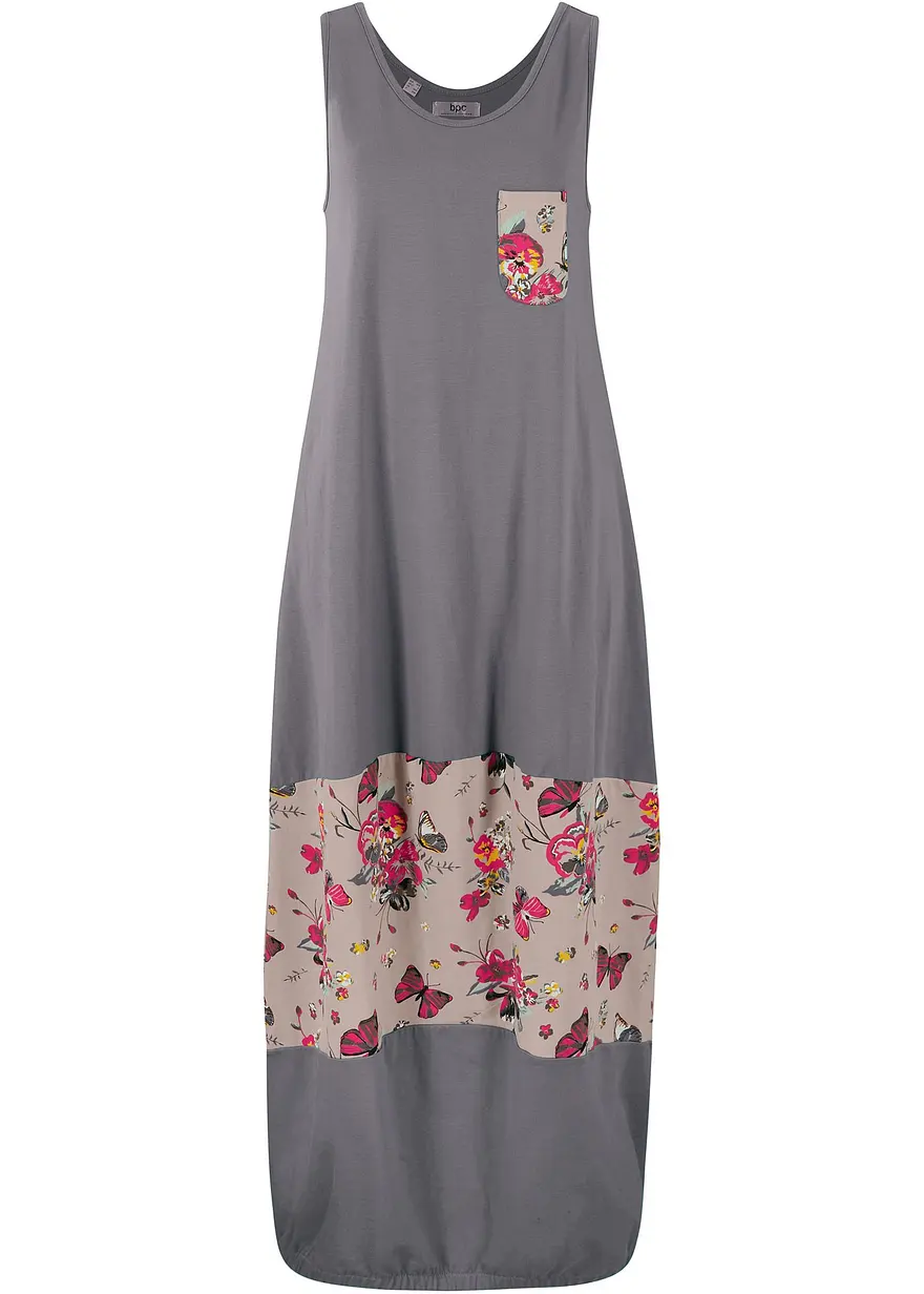 Maxi Baumwoll-Kleid in O-Form in grau von vorne - bonprix