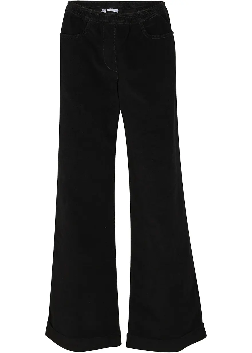 Weite Stretch-Cordhose, High-Waist in schwarz von vorne - bonprix