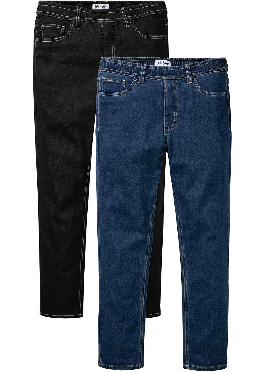 Regular Fit Thermo-Schlupfjeans, Straight (2er Pack) in blau von vorne - bonprix