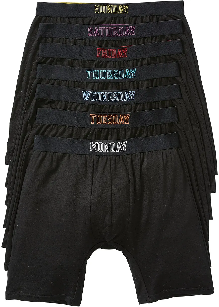 Lange Boxershorts eng  (7er Pack) in schwarz von vorne - bonprix
