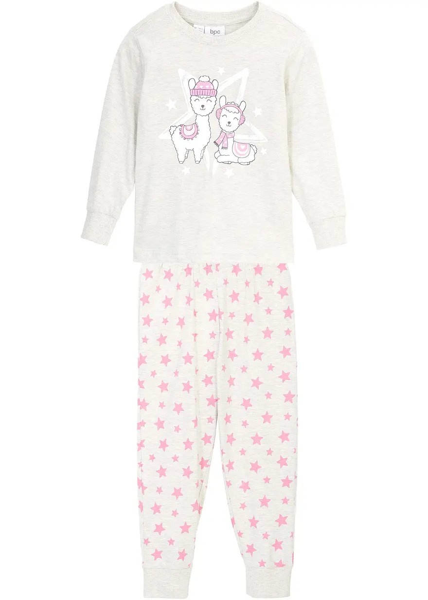 Pyjama aus reiner Bio-Baumwolle (2-tlg. Set) in weiß von vorne - bonprix
