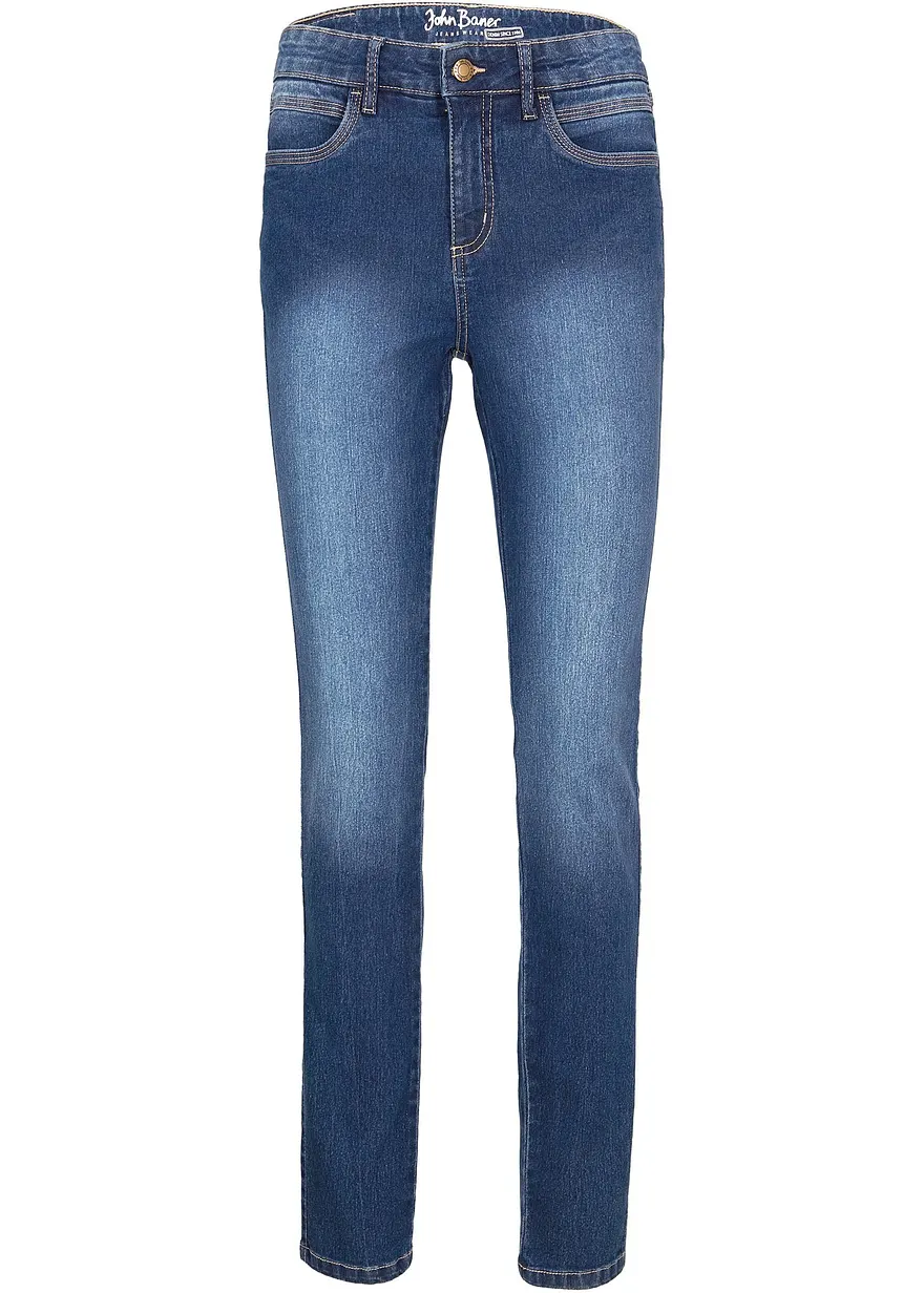 Skinny-Jeans Mid Waist, Stretch in blau von vorne - bonprix