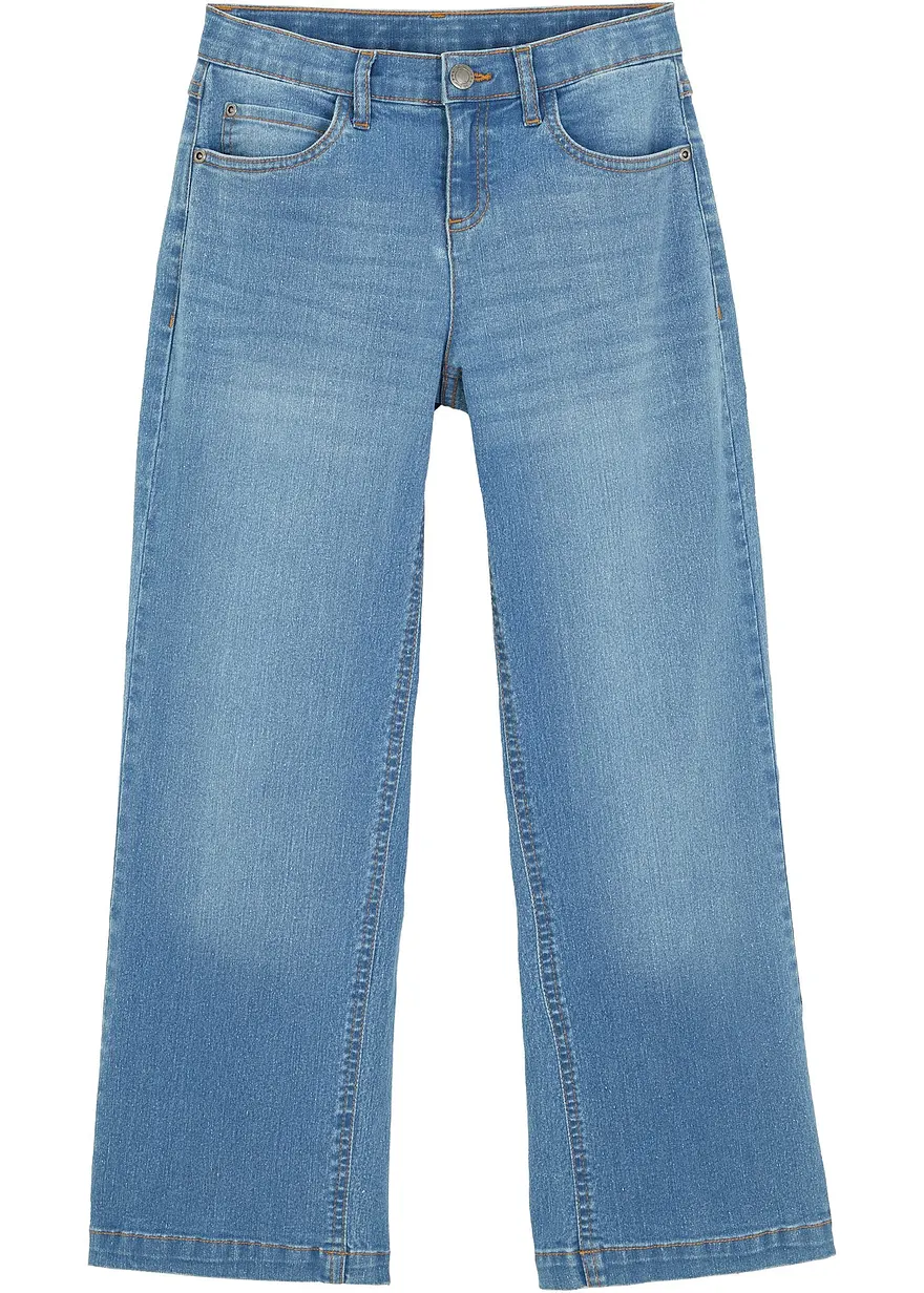 Wide-Leg-Jeans Mid Waist in blau von vorne - bonprix