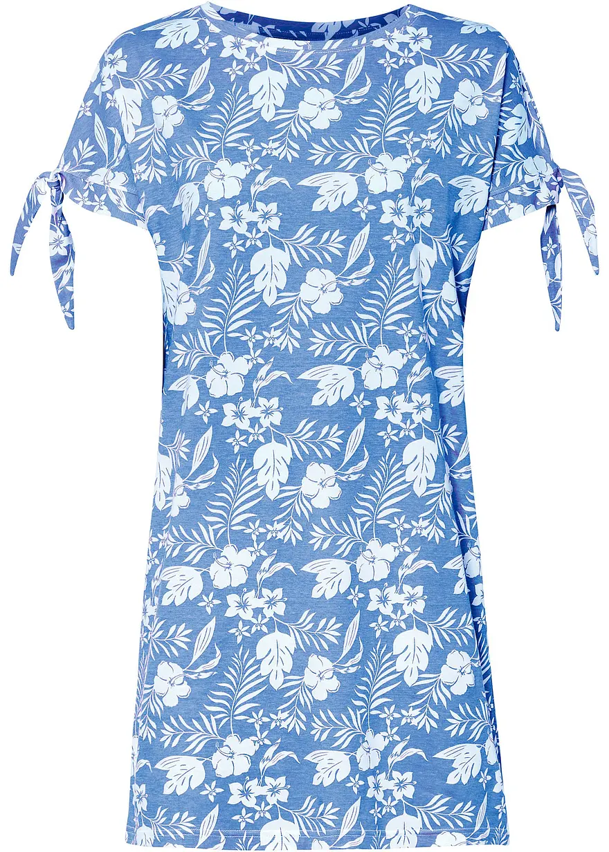Jerseykleid mit Blumendruck in blau von vorne - bonprix
