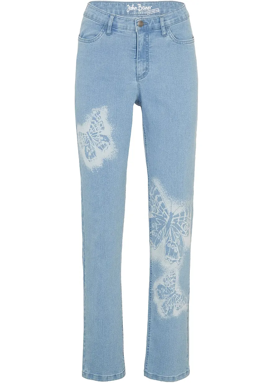 Straight Jeans Mid Waist, Schmetterling in blau von vorne - bonprix