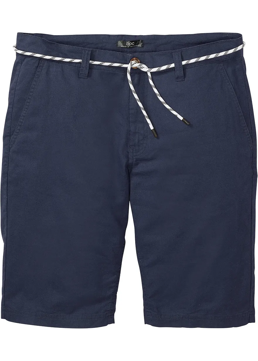 Chino-Bermuda mit Leinen und Bindeband, Regular Fit in blau von vorne - bonprix