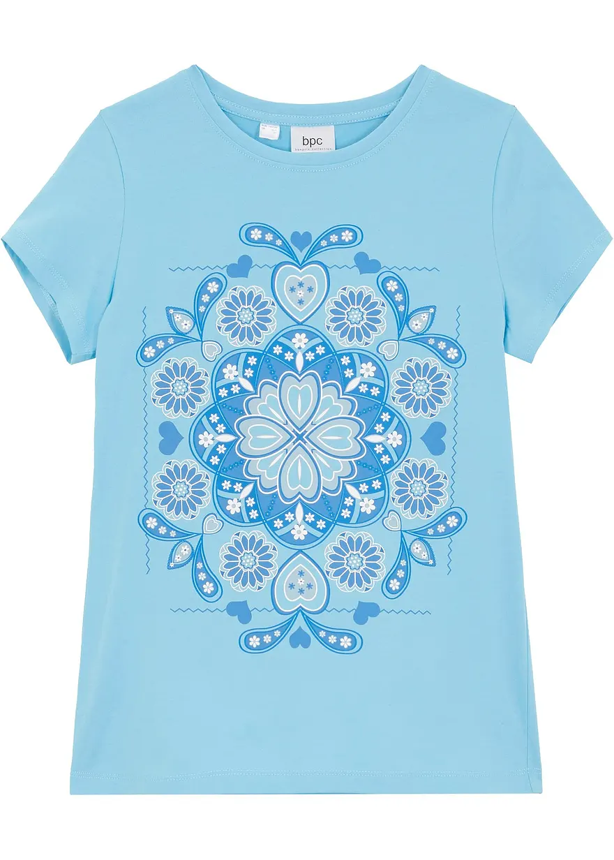 T-Shirt aus reiner Bio-Baumwolle in blau von vorne - bonprix