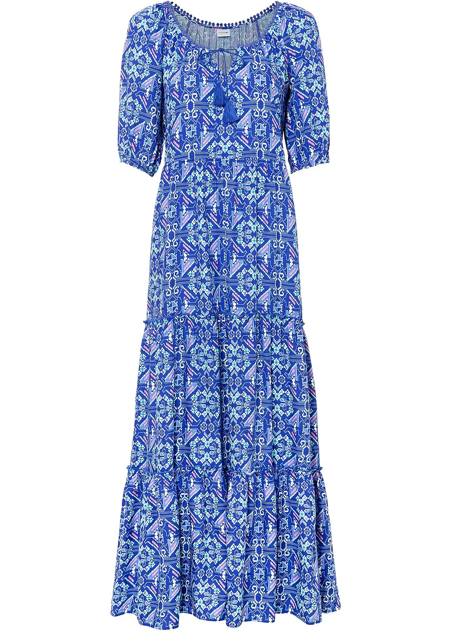 Bedrucktes Maxikleid aus nachhaltiger Viskose in blau von vorne - bonprix
