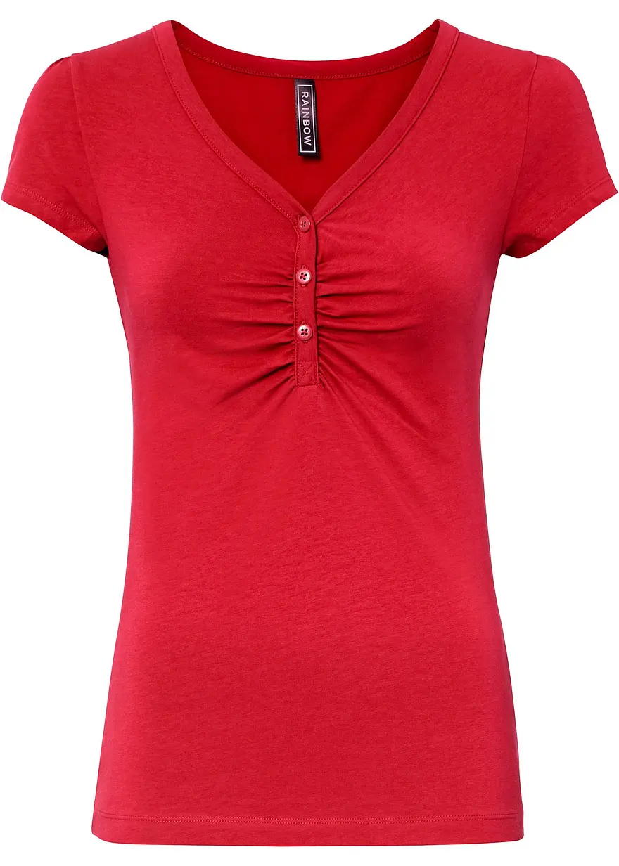 Shirt mit Knopfleiste mit Bio-Baumwolle in rot von vorne - bonprix