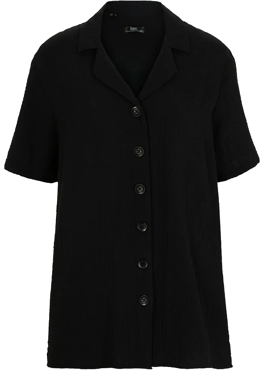 Hemdbluse aus Musselin in schwarz von vorne - bonprix