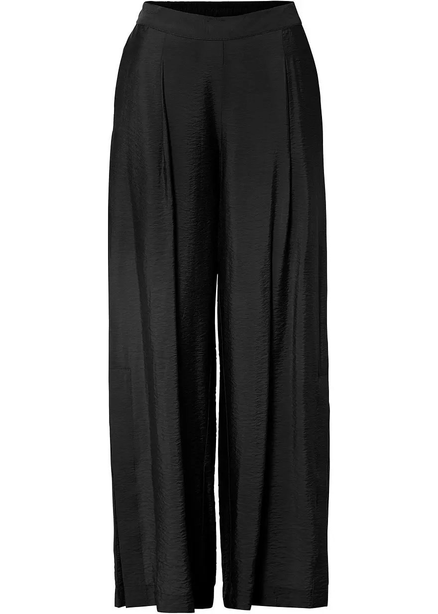 Palazzo-Hose mit hohem Bund aus Viskose-Mix in schwarz von vorne - bonprix