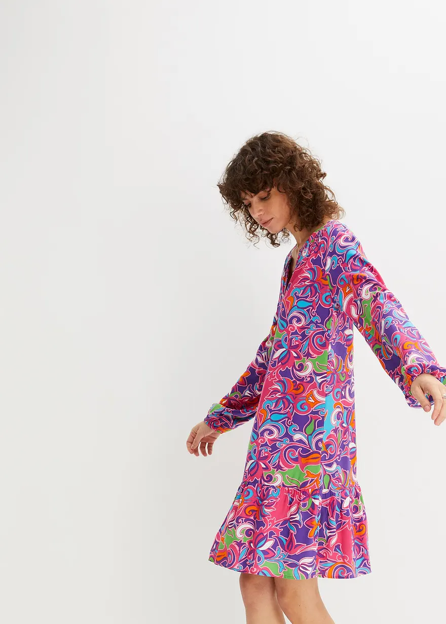 Tunika-Kleid aus fließender Viskose in pink von vorne (Totalaufnahme) - bonprix