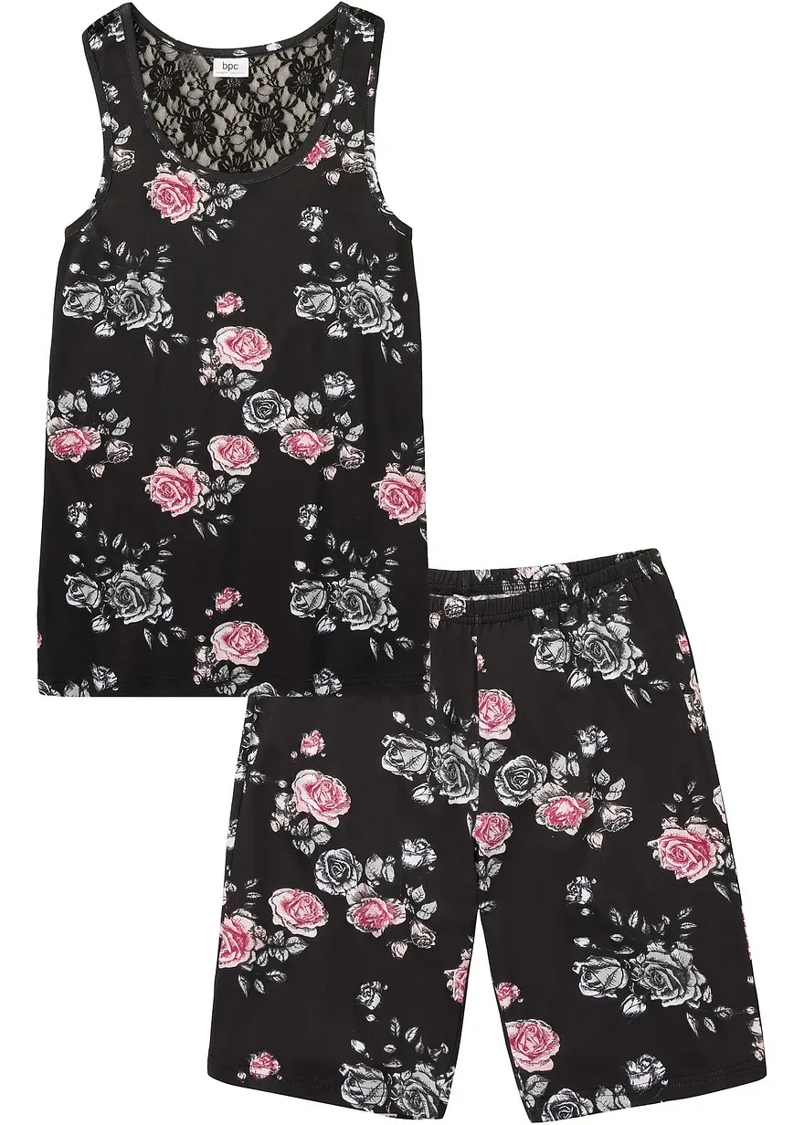 Shorty mit Spitze und Bermuda Shorts in schwarz von vorne - bonprix