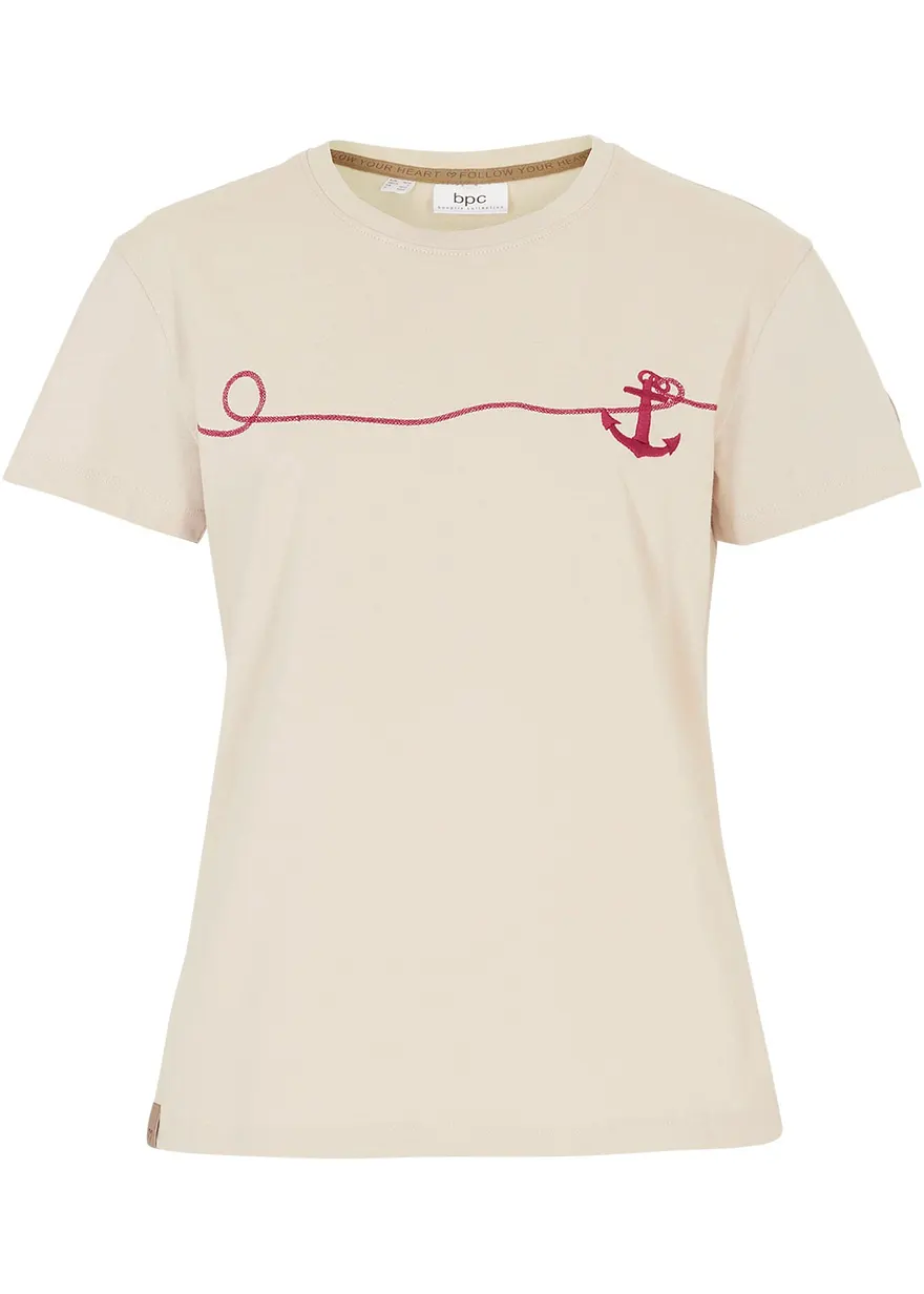 Besticktes T-Shirt in beige von vorne - bonprix