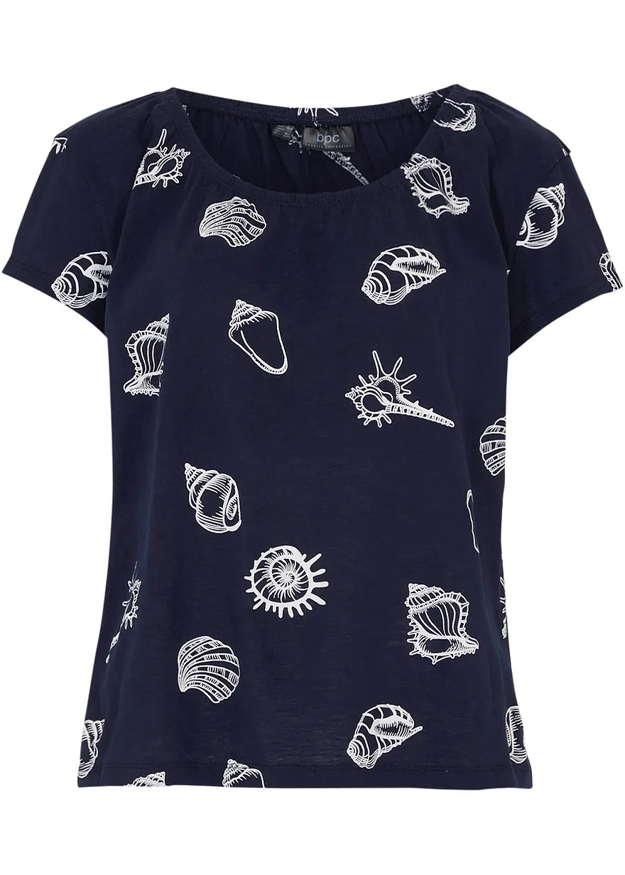 Bedrucktes Shirt mit Rundhalsausschnitt aus Bio-Baumwolle in blau von vorne - bonprix