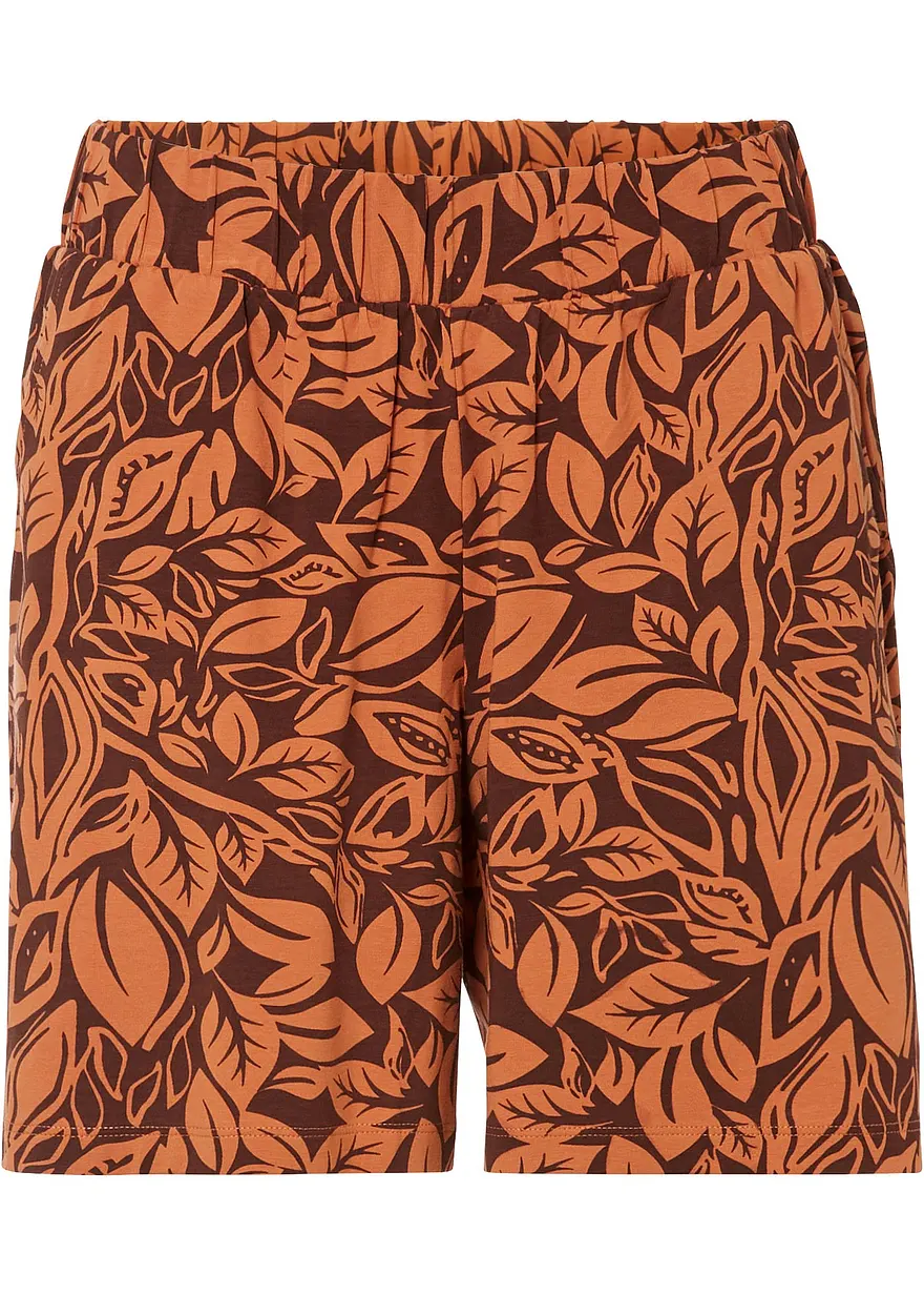 Jersey-Shorts aus elastischem Baumwoll-Mix in braun von vorne - bonprix