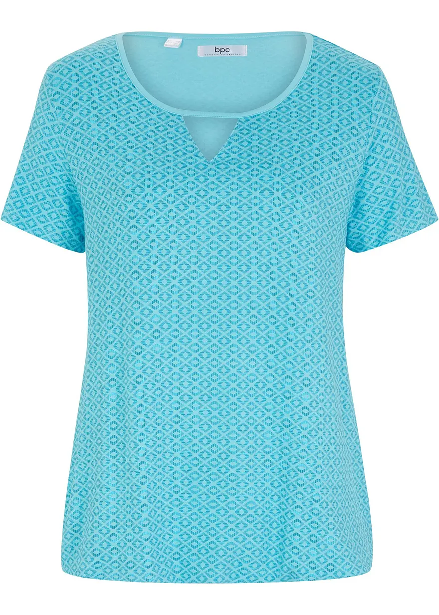 Shirt mit Gummizug, Kurzarm in blau von vorne - bonprix