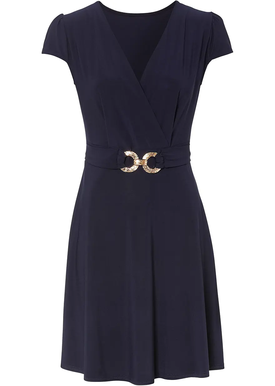 Jerseykleid mit dekorativer Schließe in blau von vorne - bonprix