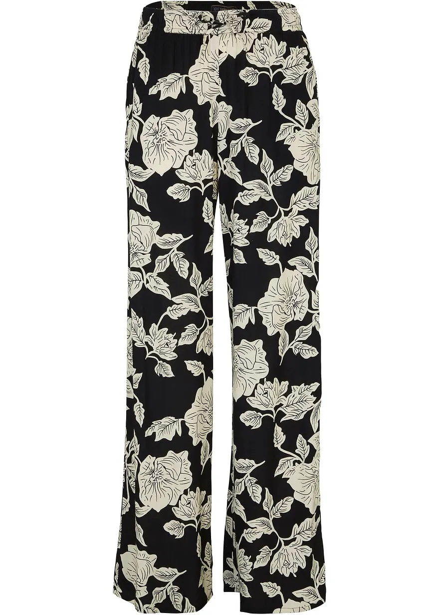 Bedruckte Viskose-Palazzo-Hose in schwarz von vorne - bonprix