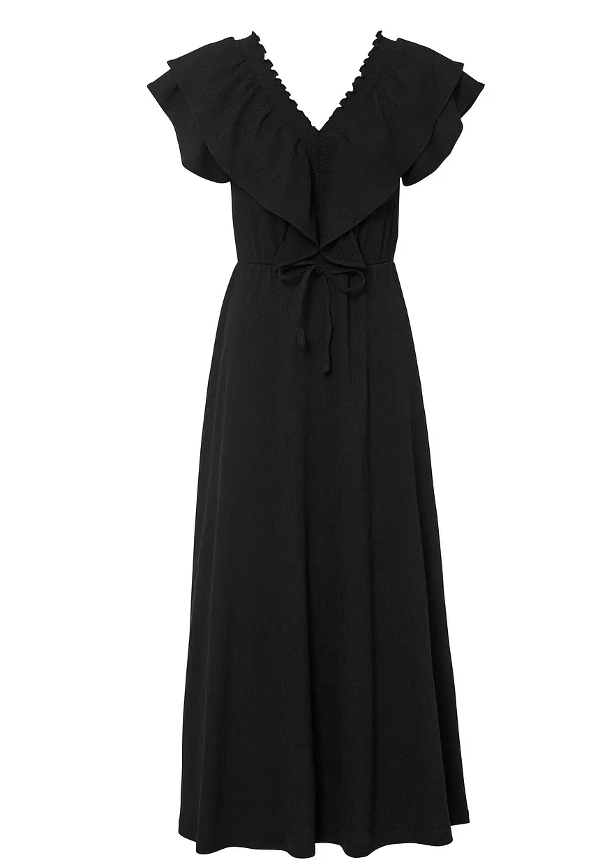 Kleid mit Volant in schwarz von vorne - bonprix