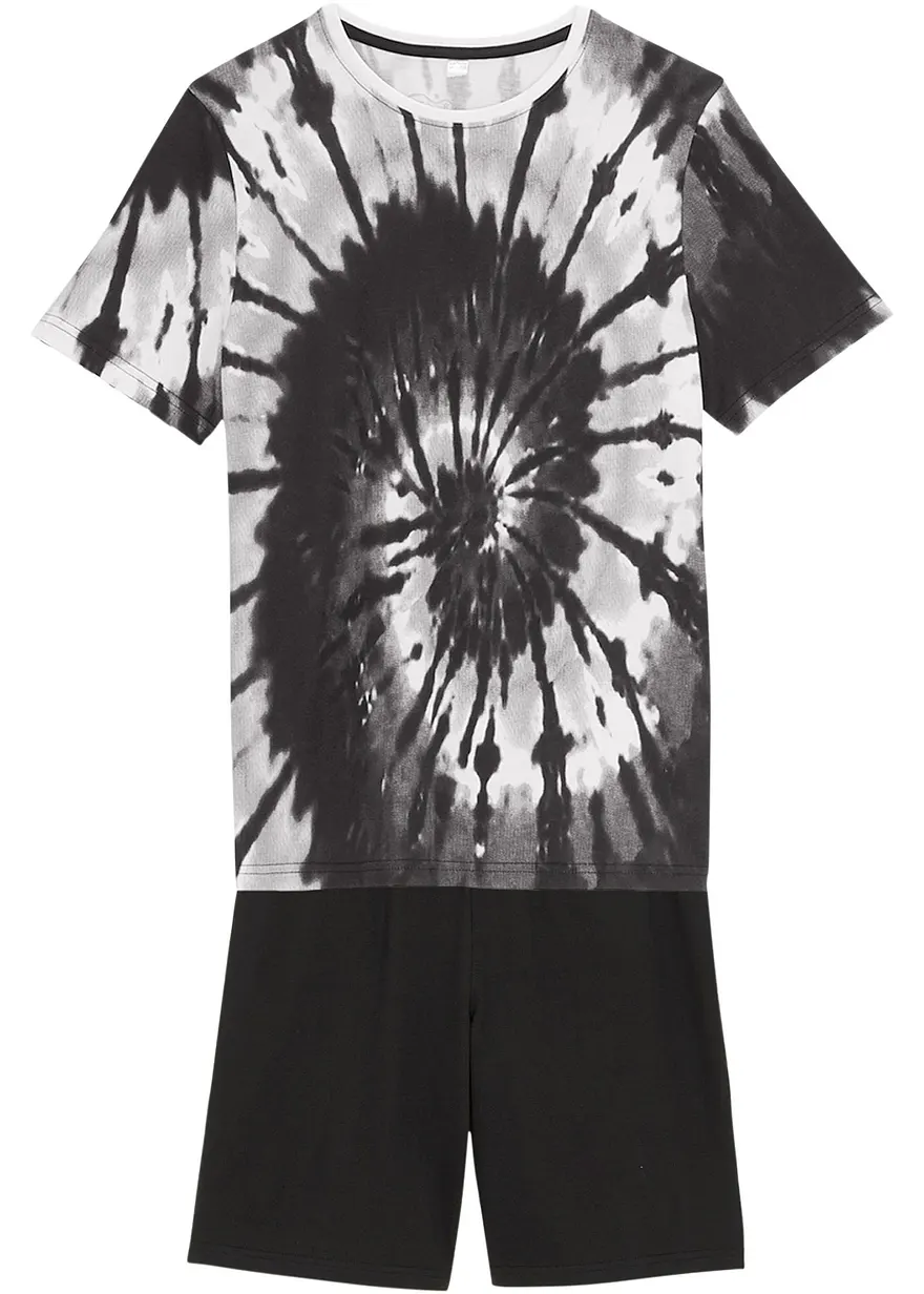 T-Shirt und Jersey-Bermuda (2-tlg.Set) aus reiner Bio-Baumwolle in schwarz von vorne - bonprix