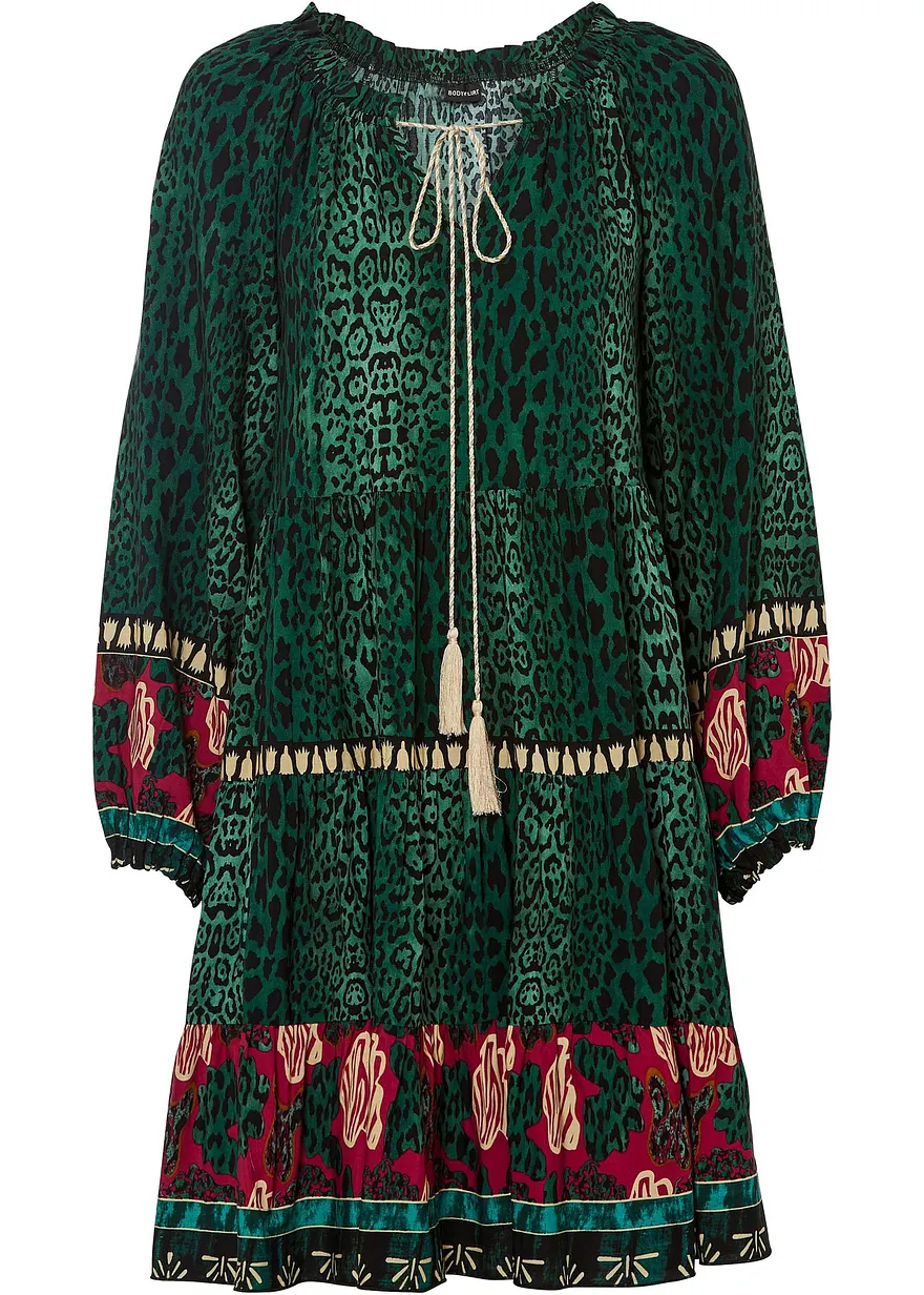 bedrucktes Tunika-Kleid aus fließender Viskose in grün von vorne - bonprix