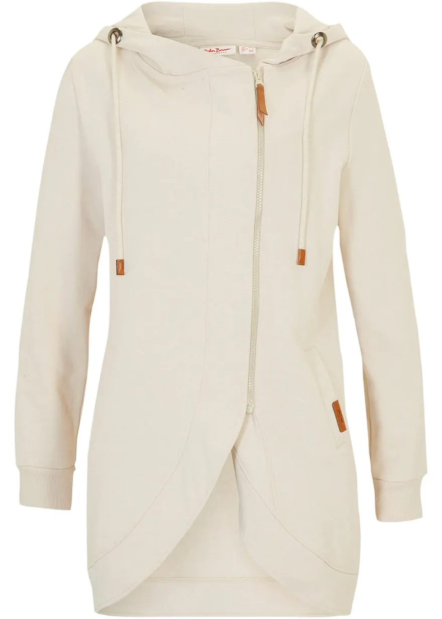 Kapuzen-Sweatjacke in beige von vorne - bonprix