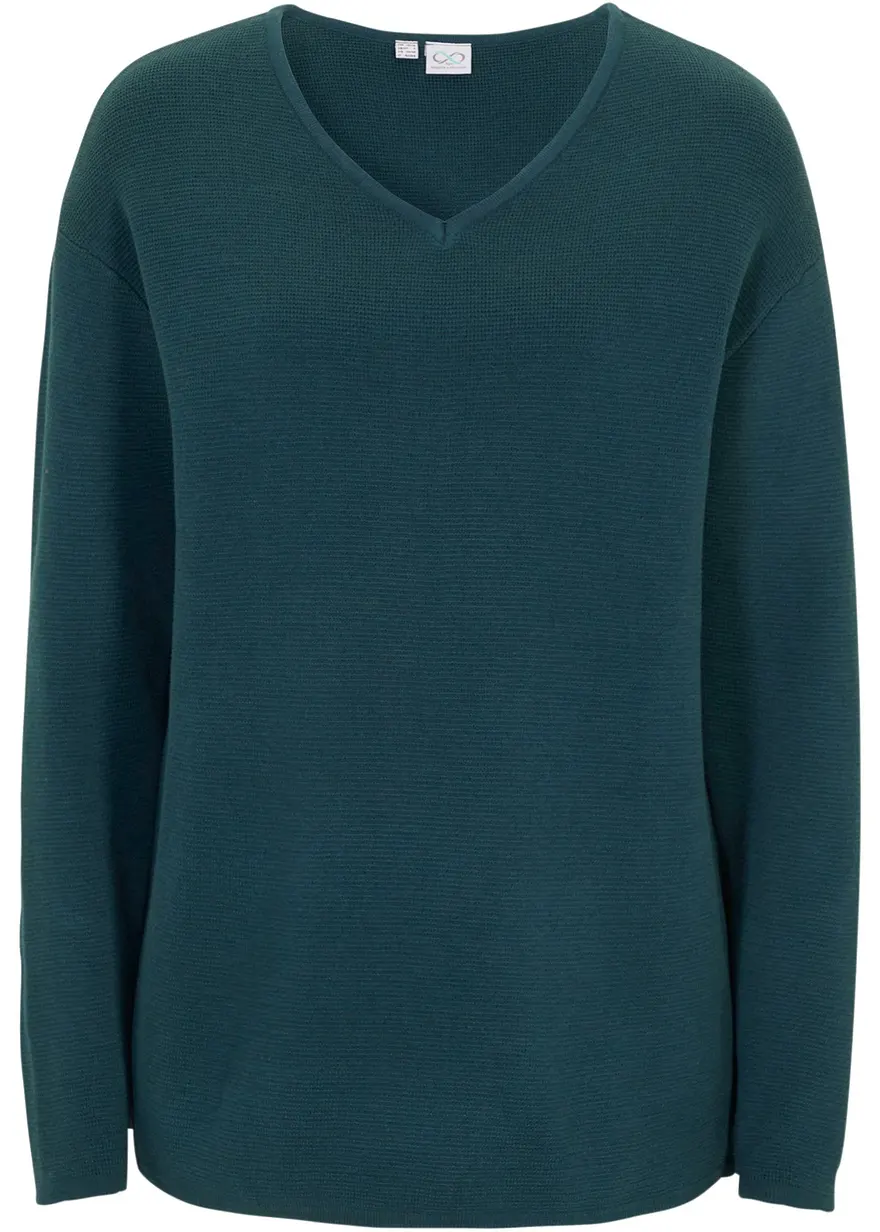 Milano Rib Pullover mit V-Ausschnitt in petrol von vorne - bonprix