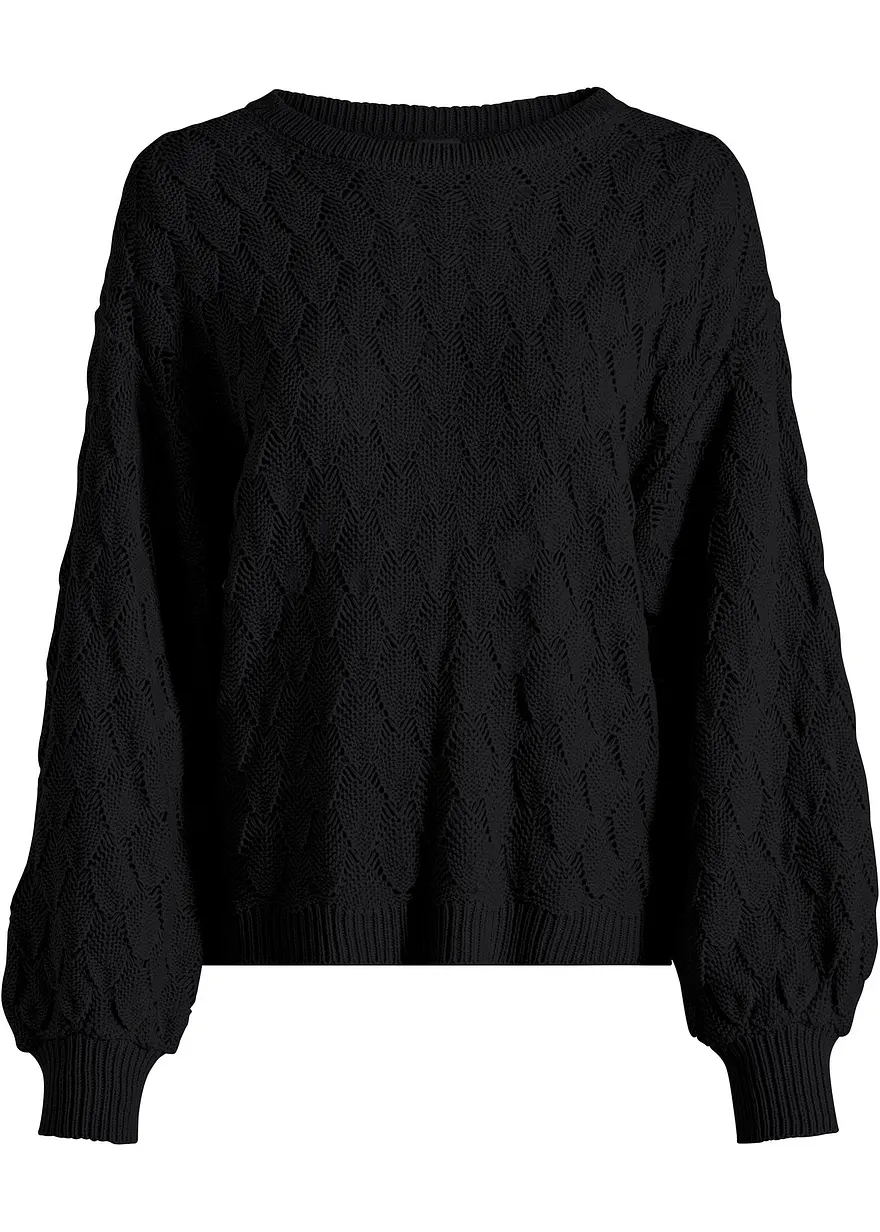Ajour-Pullover in schwarz von vorne - bonprix