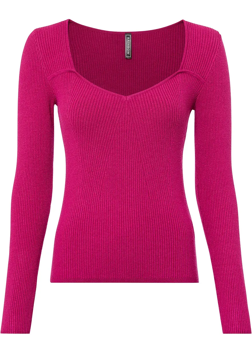 Strickshirt in Corset-Optik in pink von vorne - bonprix