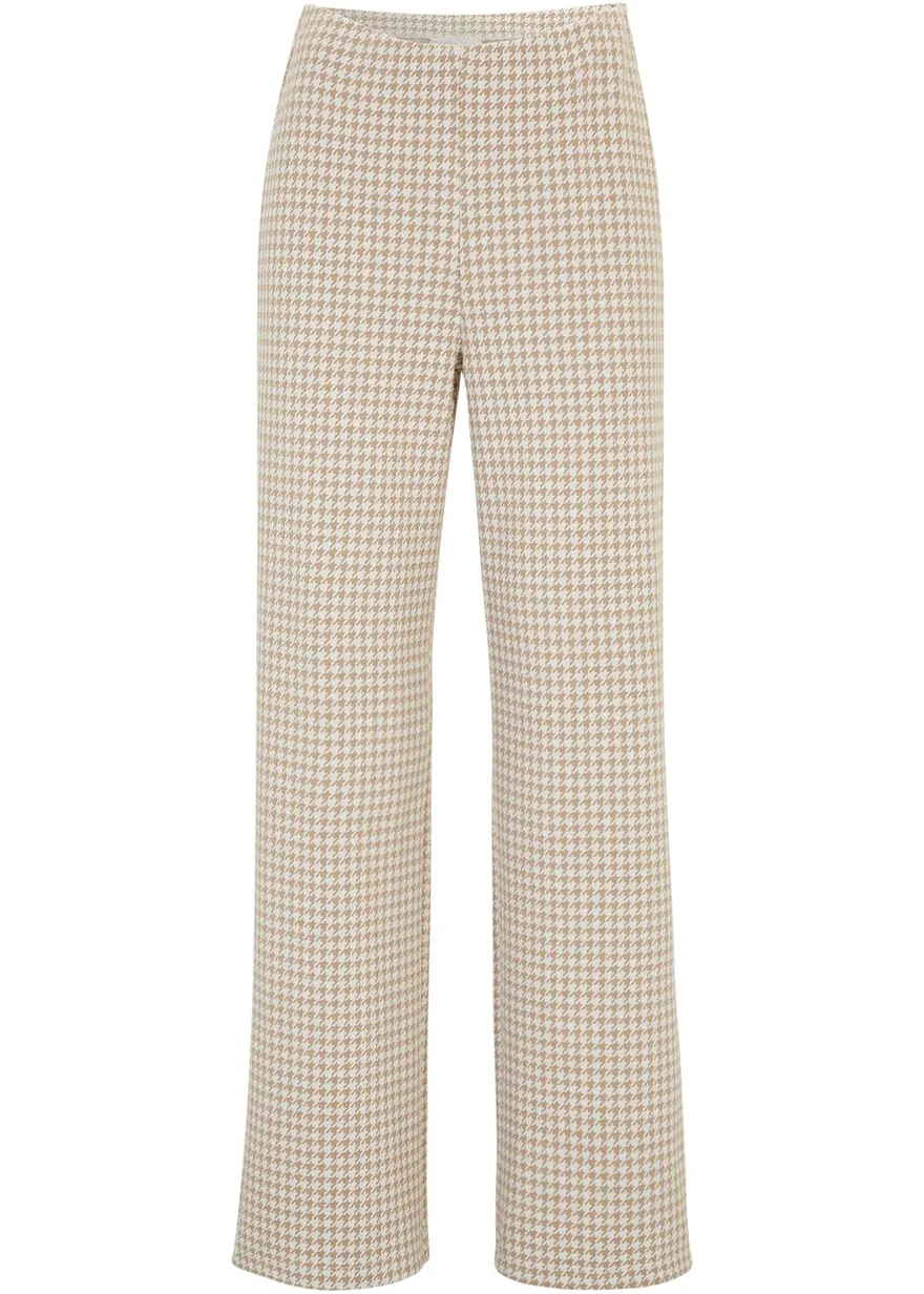 Stretch-Hose mit Hahnentrittmuster, Wide leg in beige von vorne - bonprix